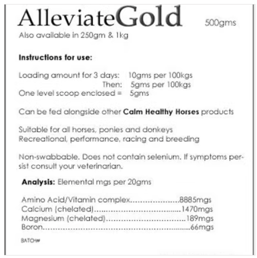Calm Healthy Horses - Alleviate Gold